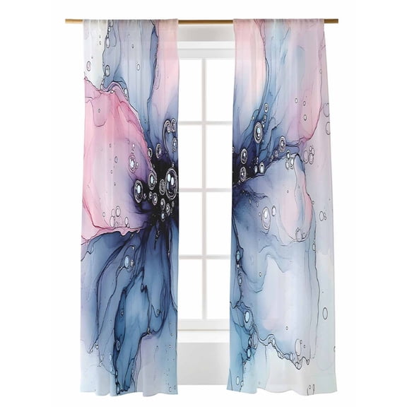 Pink Blue Gradient Sheer Curtains 2 Panels Set Abstract Art Marble Texture Lihgt Filtering Rod Pocket Voile Drape, Semi Sheer Window Curtains for Bedroom Living Room, 52"x84"