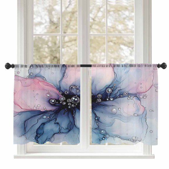 Pink Blue Gradient Sheer Curtains 45 inches Long 2 Panels Set Abstract Art Marble Texture Tiers Sheers Rod Pocket Small Window Short Curtains for Kitchen Cafe, Each 52" W x 45" L
