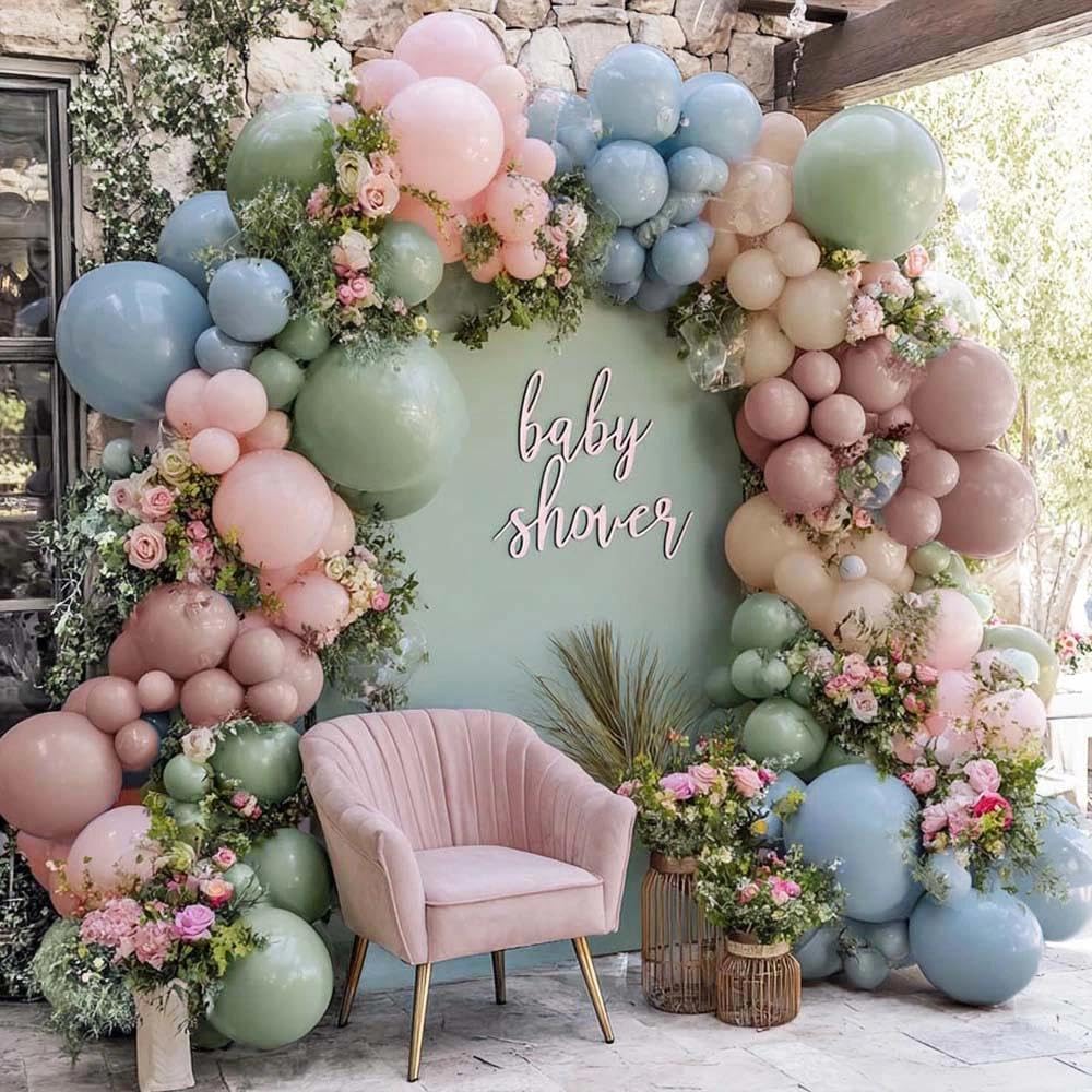 Pink Blue Green Balloon Arch Dusty Light Green Baby Blue Blush Mauve ...