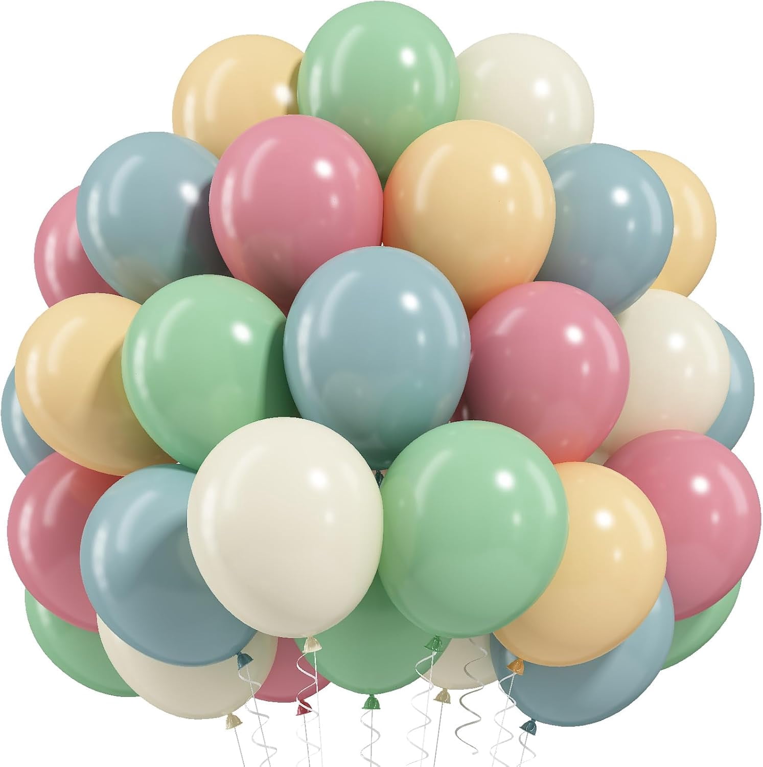 Pink Blue Green Balloons, Retro Blush Pink Sage Green Dusty Blue Ivory White Nude Latex Balloons  Pastel Rainbow Goose Party Balloon for Flower Fairy Baby in Bloom Shower Birthday Party Decoratio
