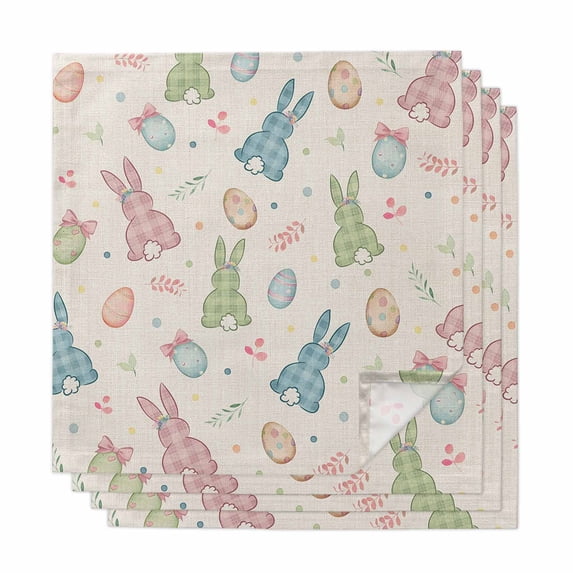 Pink Blue Green Easter Cloth Napkins, Spring Bunny Colorful Eggs Washable and Reusable Dinner Napkins Set of 4, Table Napkin for Kitchen Party Birthday Wedding Hotel Housewarming 20"x20"