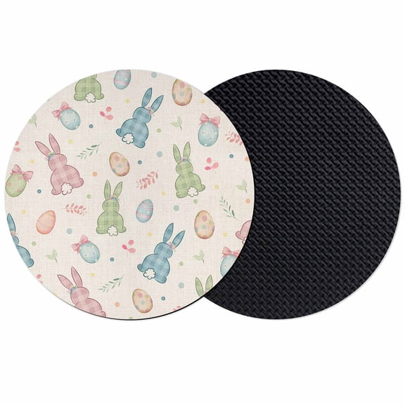 Pink Blue Green Easter Coasters Set of 2, Spring Bunny Colorful Eggs Absorbent Coasters for Drinks, Coaster for Bar Office Dining Coffee Table Accessories Decor, Non Slip Round Desk Coaster