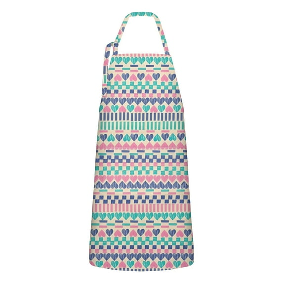 Pink and Blue Heart Shaped Boho Pattern Apron-Garden Aprons for Women with Pockets-Cotton Linen Waterproof Kitchen Cooking Gardening Aprons Adjustable for Kitchen,Cooking,BBQ and Salon 33x27 Inch