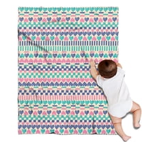 Pink and Blue Heart Shaped Boho Pattern Blanket,Comfortable Soft Flannel Throw Blanket,All Season,Warm Lightweight Blankets for Sofa Bed Couch Living Room Chair,30"x40"