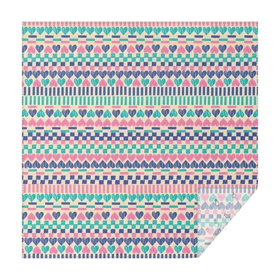 Pink and Blue Heart Shaped Boho Pattern Square Tablecloth,Waterproof Square Table Cover,Wipeable Spillproof Washable Table Cover for Home Kitchen Party Decor 60"x60"(152x152cm)