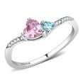thumbnail image 1 of Pink Blue Hearts Womens Ring Silver 316L Stainless Steel Anillo Rosa Azul Plata Para Mujer Acero Inoxidable, 1 of 5