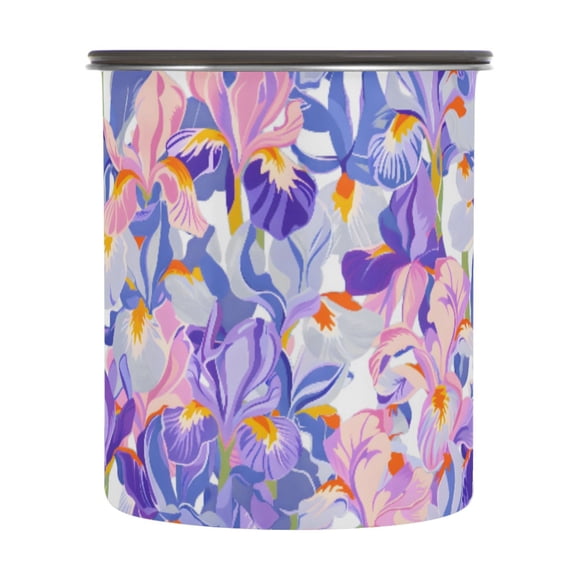 Pink & Blue Iris Flower Airtight Coffee Bean Canister 30oz Food Storage Containers with Lids For Gournd, Tea, Sugar, Flour, Rice, Cereal, Candy Cookie Jar