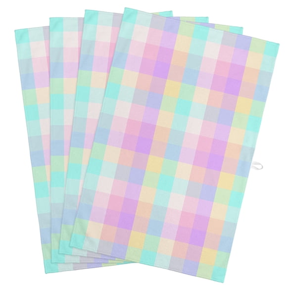 Pink Blue Kitchen Towels, Absorbent Microfiber Kitchen Dish Hand Tea Bath Towel, Buffalo Plaid Checker Modern Gingham Lattice Quick Dry Cleaning Cloth Dishclothes Decorative Sets, (4-PC, 18x28)
