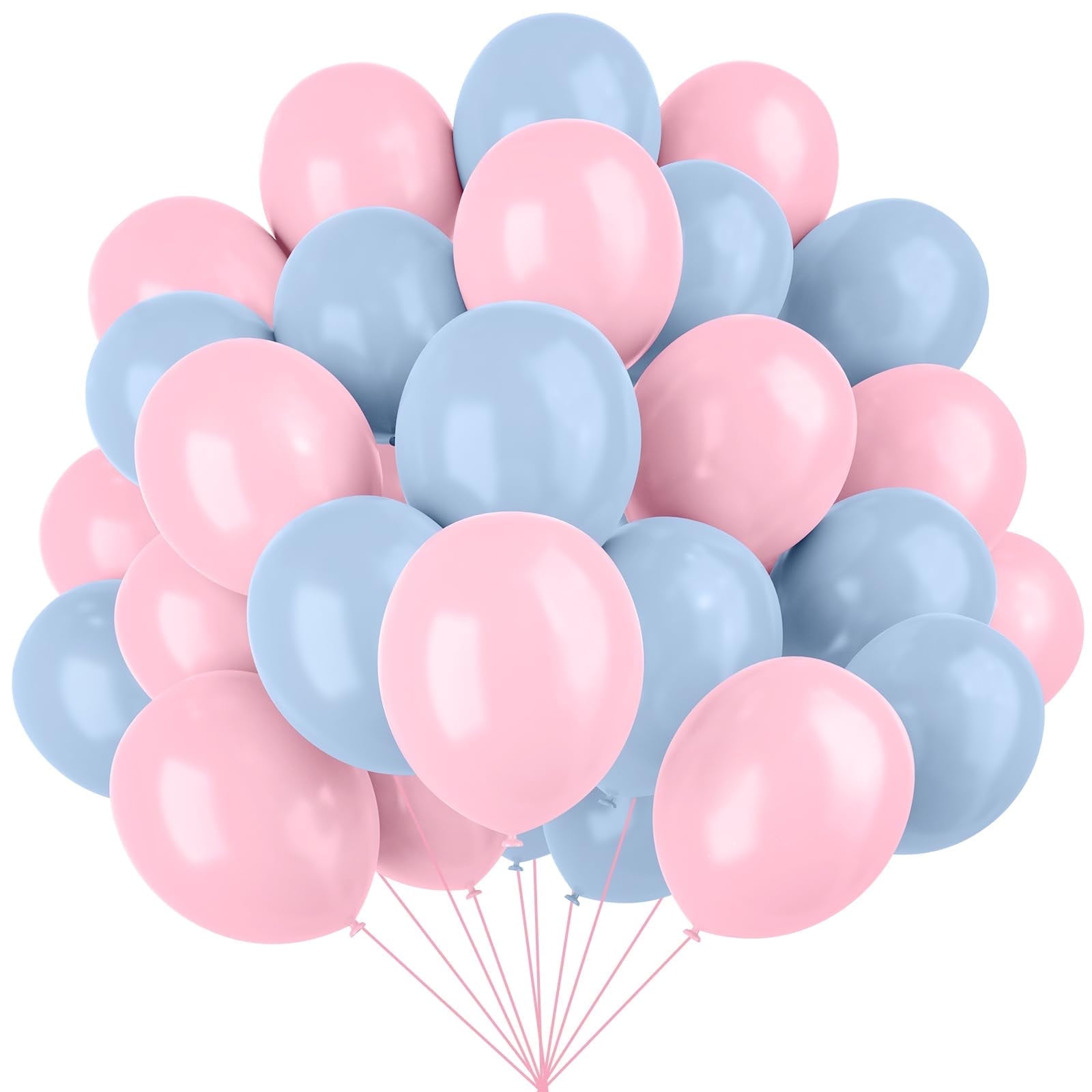 Pink and Blue Balloons, 70 Pcs 12 Inch Pink Blue Party Balloons With Pink Ribbon for Boy or Girl Gender Reveal Birthday Baby Shower Party Decorations
