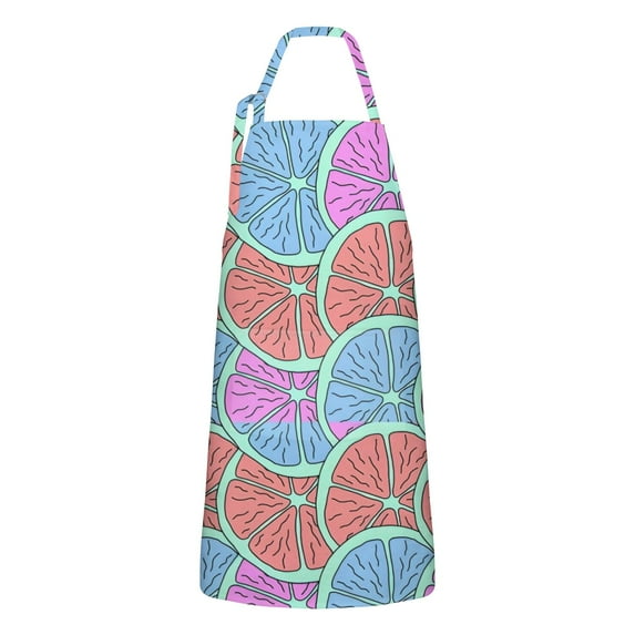 Pink Blue Lemon Fruit Slices Apron-Garden Aprons for Women with Pockets-Cotton Linen Waterproof Kitchen Cooking Gardening Aprons Adjustable for Kitchen,Cooking,BBQ and Salon 33x27 Inch