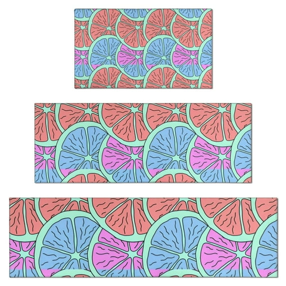 Pink Blue Lemon Fruit Slices Kitchen Rugs Sets Of 3,Kitchen Runner Rugs Non Skid Washable,Decorative Kitchen Floor Mats for Kitchen,Sink,Laundry,17"x30"+ 17"x47" + 17"x59"