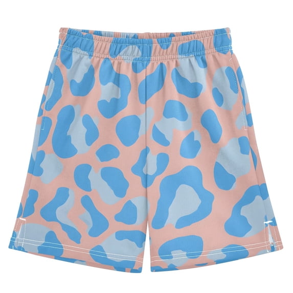 Pink Blue Leopard Pattern Athletic Shorts Breathable with Comfort Fit Drawstring Casual Sweatshorts Large