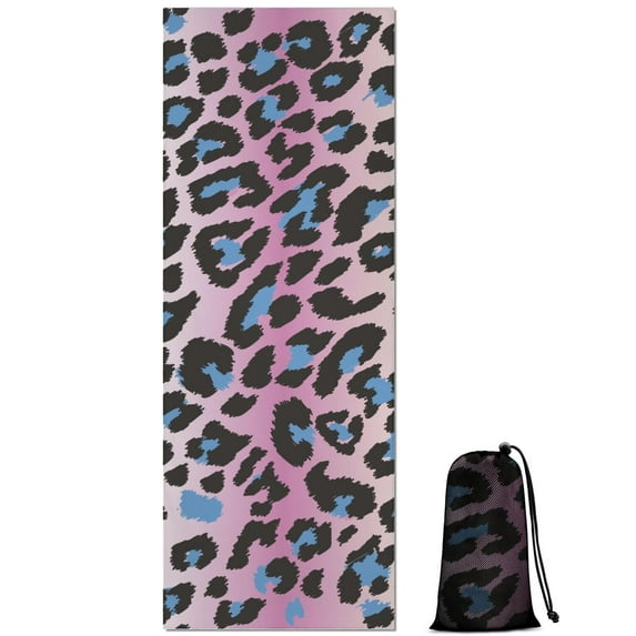 Pink and Blue Of Leopard Print Hot Yoga Mat Towel Non Slip for Hot Yoga - Quick-Drying Yoga Mat Cover with 4 Corner Pockets with Travel Bag - Hot Yoga Towel Non Slip 74"x26"