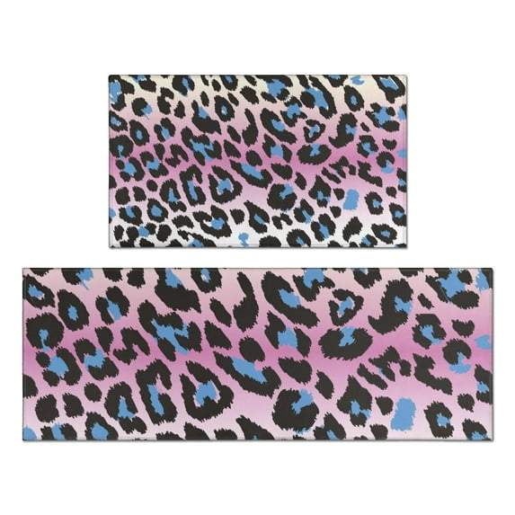 Pink and Blue Of Leopard Print Kitchen Rugs Sets Of 2,Anti Fatigue Kitchen Mat Rugs Non Slip Washable,Decorative Kitchen Floor Mats for Kitchen,Sink,Laundry,17"x30"+17"x47"