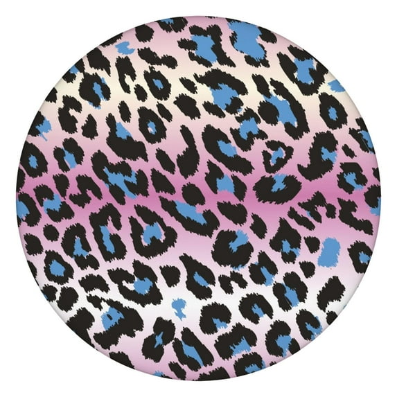 Pink and Blue Of Leopard Print Round Fitted Tablecloth with Elastic Edge,Dining Table Cover Waterproof,Outdoor Round Tablecloth for Camping,Dining,Indoor and Outdoor