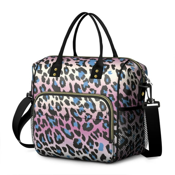 Pink and Blue Of Leopard Print Womens Lunch Box for Work,Insulated Large Lunch Bag for Tween and Teen,Loncheras Para Mujer,Leakproof Adult Lunch Bag for Work,Beach,Travel,Picnic,Camping