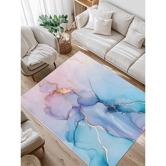 Pink Blue Marble Area Rug for Bedroom 5x7 Ft Fluid Art Abstract Gold Foil Modern Super Soft fuzzy Throw Rug Non-Slip Fluffy Plush Indoor Floor Carpet for Living Room Nursery Home Decor