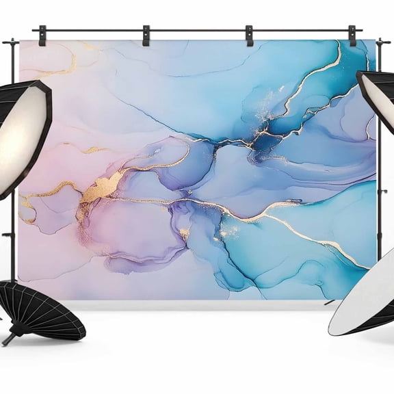 Pink Blue Marble Backdrop for Photography, Fluid Art Abstract Gold Foil Modern Photo Backdrop Portrait Background Party Banner Photo Backgrounds for Studio Booth Props, 7x5ft