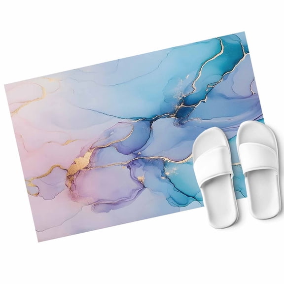 Pink Blue Marble Door Mat Fluid Art Abstract Non Slip Absorbent Entrance Mat Washable Low Profile Indoor Doormat for Front Door Entryway Entry 18"x30"