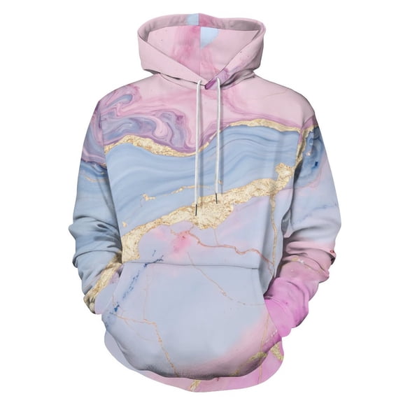 Pink Blue Marble Gold Vein Men's Women Vintage 3D Hooded Sweatshirt - All-Season Loose Fit Streetwear