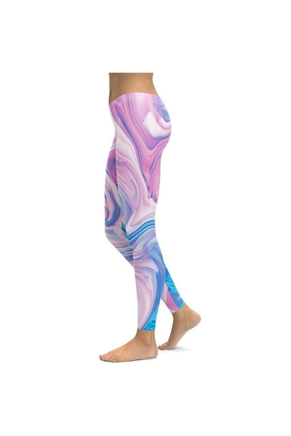Pink & Blue Marble Leggings Size: XS for Women | FIERCEPULSE