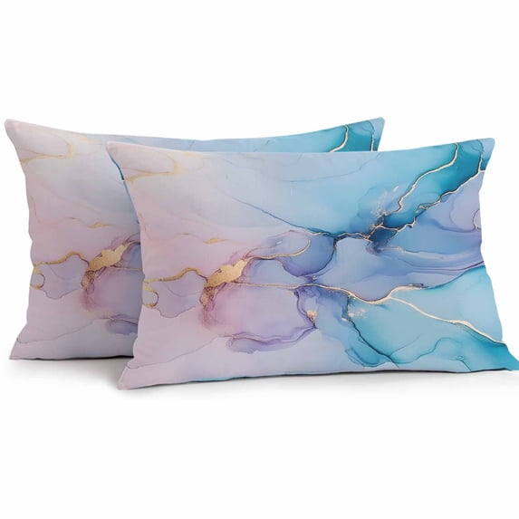 Pink Blue Marble Outdoor Pillow Covers Pack of 2 Fluid Art Abstract Gold Foil Modern Waterproof Throw Pillow Covers Decorative Cushion Cases for Patio Garden Tent Balcony Couch 20x12 inch