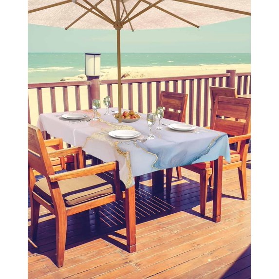Pink Blue Marble Outdoor Tablecloth - 54x80 Inch Rectangle Dining Table Cover, Ink Painting Modern Abstract Waterproof Outdoor Table Cloth with Umbrella Hole & Zipper for Picnic/Patio/Party