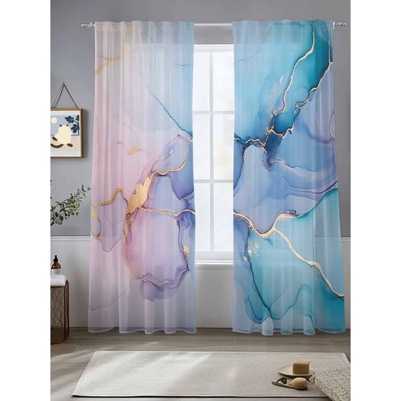 Pink Blue Marble Sheer Curtains 108 Inches Long 2 Panels Fluid Art Abstract Light Filtering Semi Sheer Window Curtains Drapes for Bedroom Living Room 52"x108"