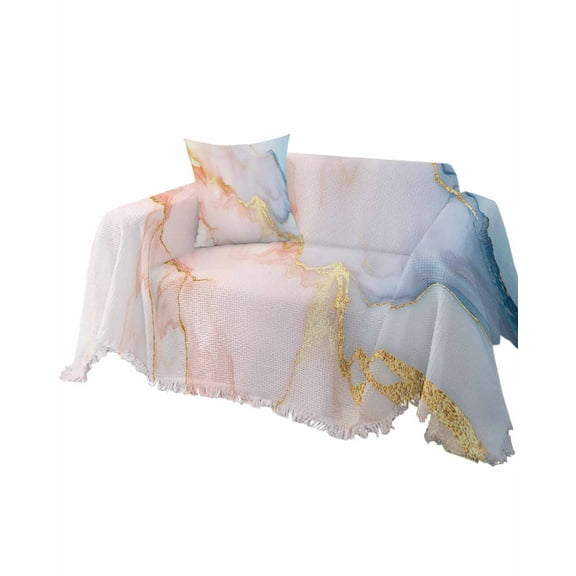 Pink Blue Marble Sofa Couch Covers for Dogs, Washable Sofa Throw Cover Single Slipcovers for Armchair with Tassels, Ink Painting Modern Abstract Couch Protector Towel Blanket M 71''x91''
