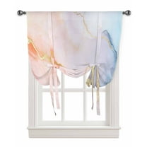 Pink Blue Marble Tie Up Curtains for Window, Ink Painting Modern Abstract Thermal Insulted Balloon Shade Adjustable Rod Pocket Curtains Valance Panels for Kitchen Bathroom Café 34 x 45