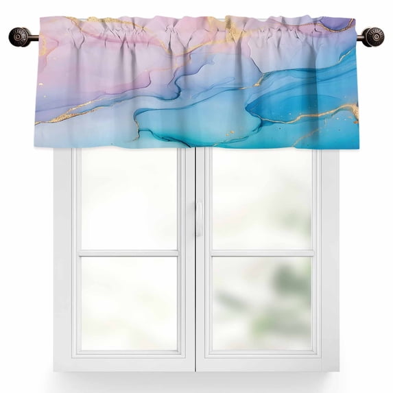Pink Blue Marble Valances for Windows, 54 x 18in, Abstract Modern Art Gradient Waves Rod Pocket Kitchen Valance Curtain Light Filtering Window Treatments for Living Room Bedroom, 1 Panel