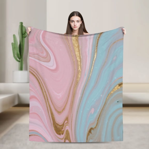 Pink & Blue Marbled Pattern Comfort Soft & Comfortable Throw Blanket for Couch Fall Blankets & Throws, Plush Fuzzy Cover for Bed, Sofa & Living Room - Cozy Home Decor