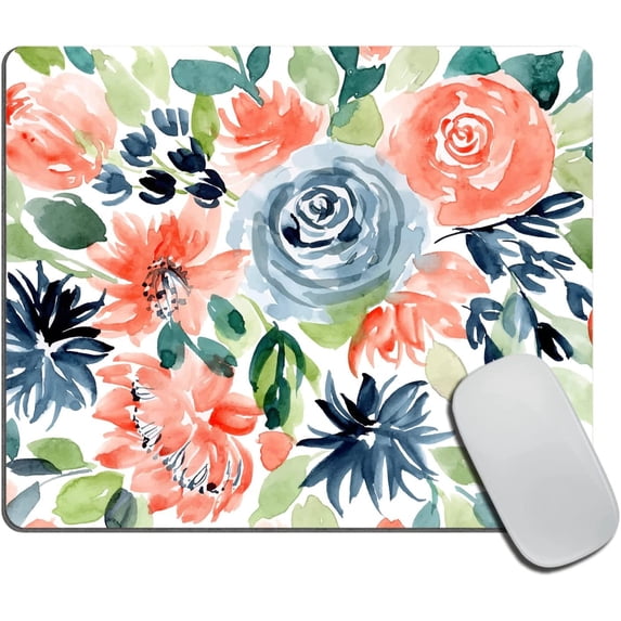 Pink Blue Mouse pad Design with Watercolor Floral Mousepad Non-Slip Rubber Gaming Mouse Pad Rectangle Mouse Pads for Computers Laptop 9.5"x7.9"x0.12" Inch