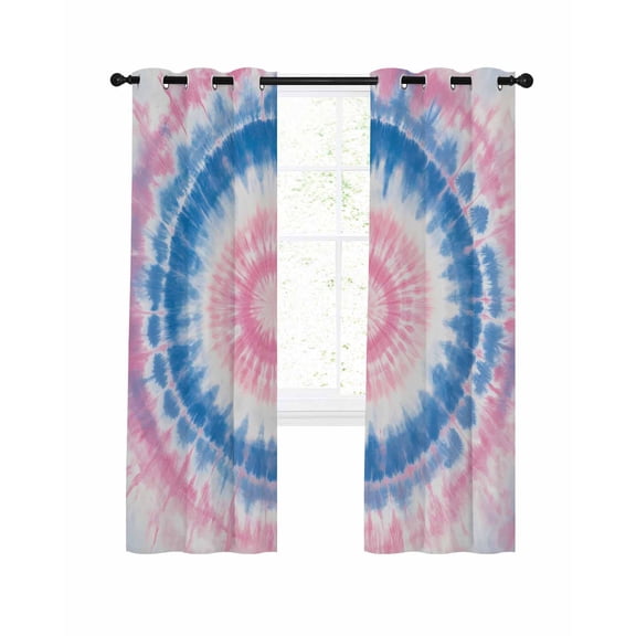 Pink Blue Ombre Blackout Curtains, Light Blocking Print Window Curtains, Modern Boho Ethnic Tie Dye Geometric Thermal Insulated Window Drapes for Living Room Kitchen Cafe 2 Panels, 55"W x 39"L