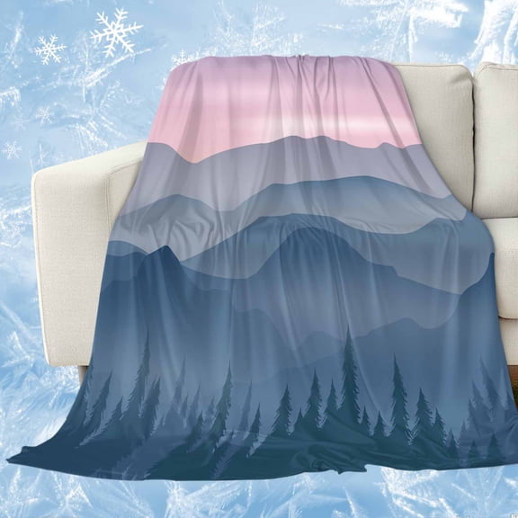 Pink Blue Ombre Cooling Blanket, Lightweight Breathable Summer Throw Blanket with Double Sided Cold Effect, Sky Forest Mountains Landscape Picnic Beach Blankets Bed Sheet for Hot Sleepers 30"x40"