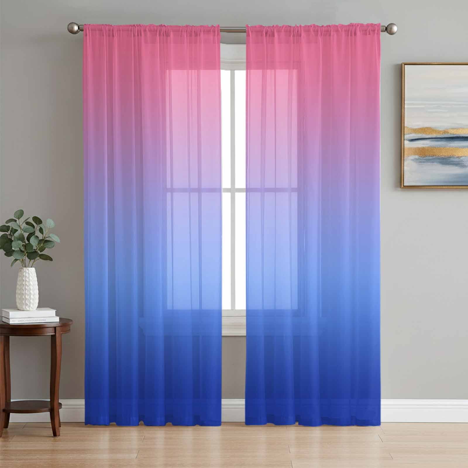 Pink Blue Ombre Semi Sheer Curtains 72 Inch Length 2 Panels Set, Modern