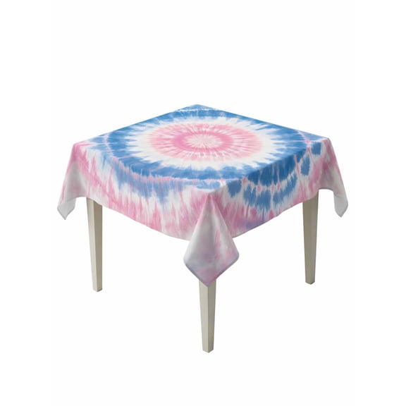 Pink Blue Ombre Table Cloth, Waterproof Tablecloth for Square Tables, Modern Boho Ethnic Tie Dye Geometric Reusable Washable Fabric Table Cover for Restaurant Kitchen Dining Tables 54"x54"