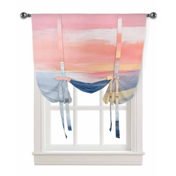 Pink Blue Ombre Tie Up Curtains for Window, Oil Painting Modern Abstract Thermal Insulted Balloon Shade Adjustable Rod Pocket Curtains Valance Panels for Kitchen Bathroom Café 46 x 63