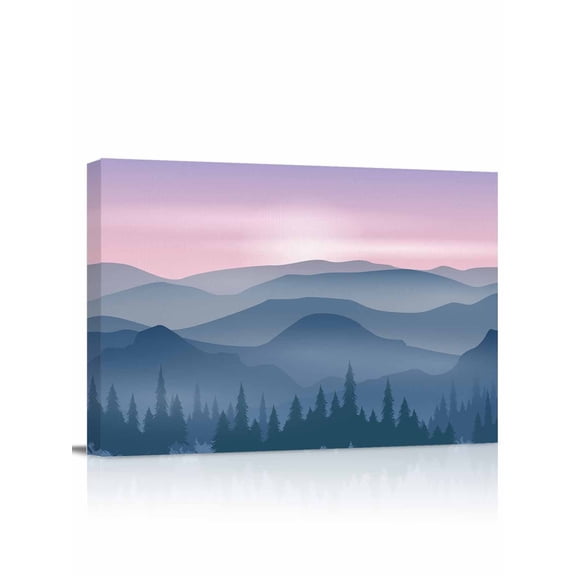 Pink Blue Ombre Wall Art for Living Room,Canvas Picture Wall Decor for Bathroom Bedroom,Sky Forest Mountains Landscape Painting Artwork for Office Kitchen Hallway Dining Room Home Decorations 12"x16"