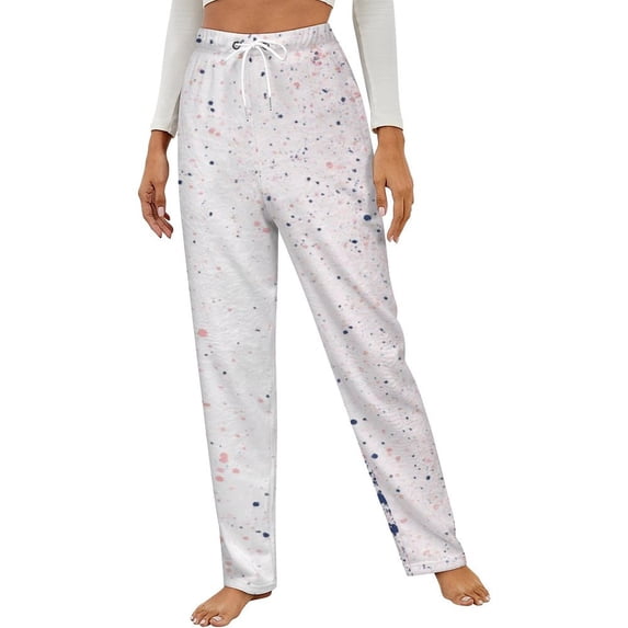 Pink Blue Paint Splatter Art Winter Female Pants Flannel High Waist Women Pants Lady Warm Straight Leg Plush Trousers