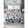 thumbnail image 1 of Pink Blue Paw Print Queen Size Flat Sheet, Wrinkleproof & Fadeproof Cooling Flat Bed Sheet Only, Vintage Farmhouse Rustic Wooden Grain Breathable Soft Bedding Top Sheets 90 x 102 Inches, 1 of 8