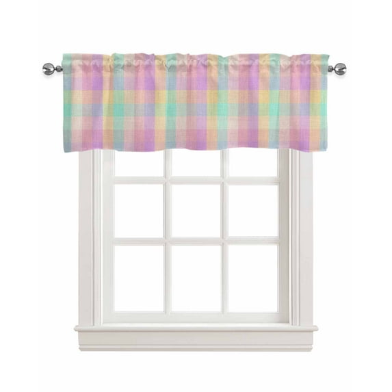 Pink Blue Plaid Kitchen Valances for Windows Farmhouse Linen Window Valance Curtain for Living Room Window Treatment Buffalo Checkered Modern Gingham Lattice Valance Rod Pocket Topper, 60 x 18 Inch