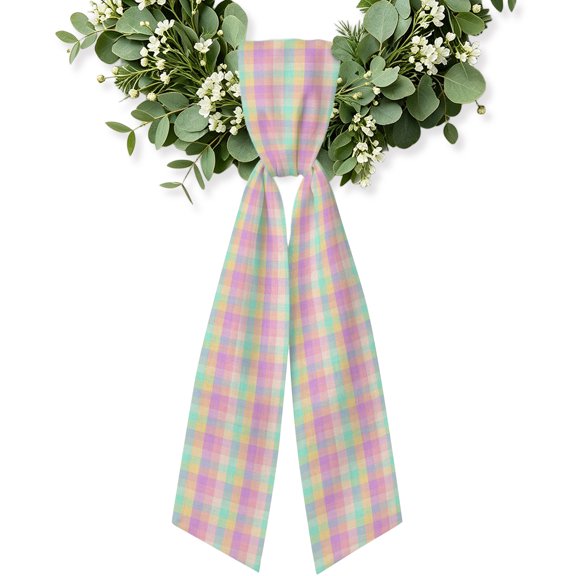 Pink Blue Plaid Wreath Sash for Front Door, Buffalo Checkered Modern Gingham Lattice Wreath Bow Holiday Garland Ribbon Wreath Accessories for Home Yard Porch Doorway Fall Christmas Decorations Gifts