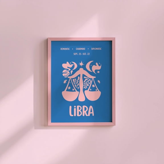 Pink Blue Pop Art Libra Maximalist Zodiac Astrology Art Apartment Decor Unframed Paper Print