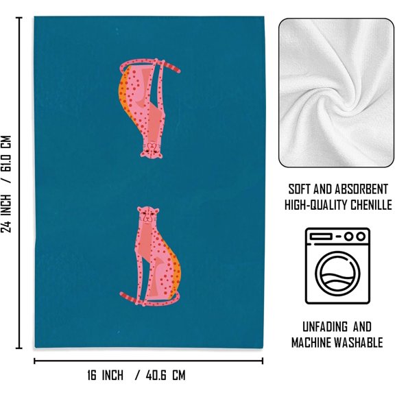 Pink and Blue Preppy Leopard Cheetah Kitchen Towels and Dishcloth Set of 2, Funky Trendy Dish Towels for Kitchen, Funky Hand Towels for Bathroom, Preppy Bathroom Decor, 16x24 Inches