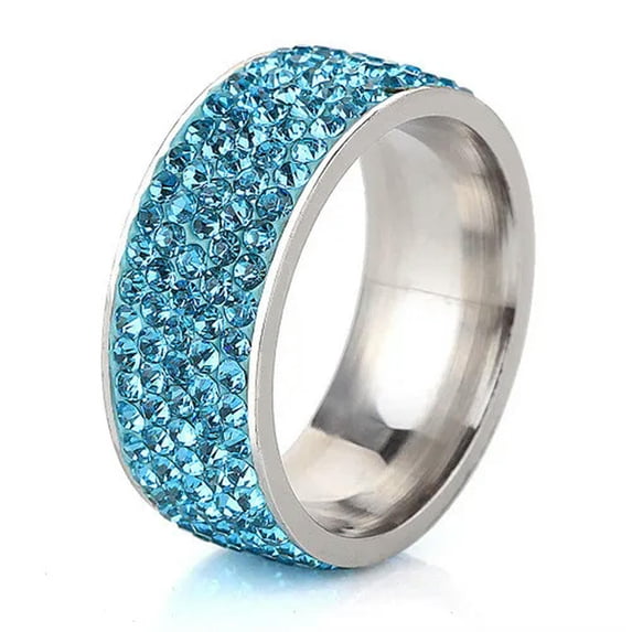 Pink/Blue/Purple AAA CZ Silver Band 8mm Men Women's Stainless Steel Ring Sz 6-12