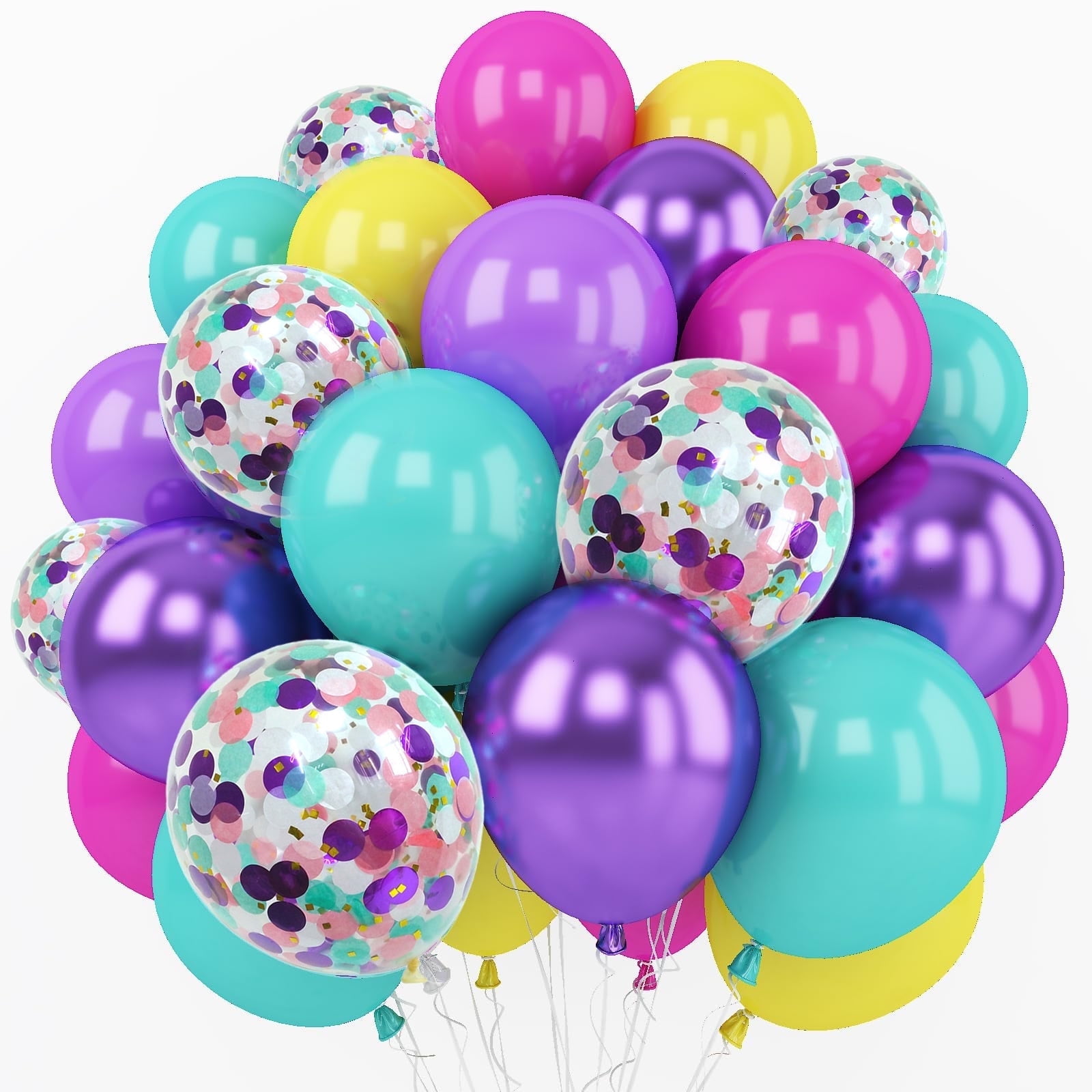 Pink Blue Purple Balloons, 60 Pcs 12 Inch Hot Pink Metallic Purple Teal Yellow Balloons Confetti Balloons for Girls Baby Shower Birthday Engagement Party Decorations