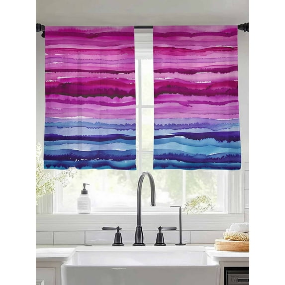 Pink Blue Purple Gradient Sheer Curtains 54 Inches Long 2 Panels Mount Decorative Texture Light Filtering Semi Sheer Window Curtains Drapes for Bedroom Living Room 52"x54"
