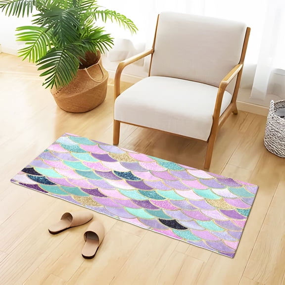 Pink Blue Purple Mermaid Scales Plush Carpet Non Slip Runner Rug Absorbent Bath Mat 39" x 20"