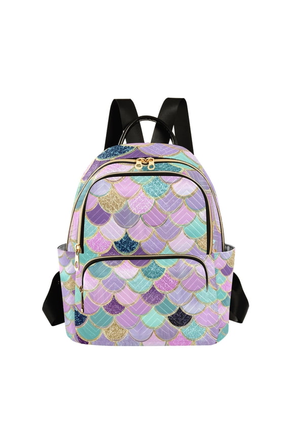 Pink Blue Purple Mermaid Scales Quilted Backpack Fashion Daypack Commuter Bag for Women 8.5 L